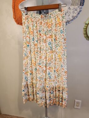 Floral Tiered Maxi Skirt - Cream with Orange & Blue Flowers